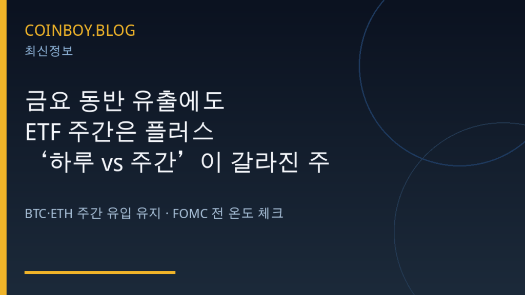 금요 동반 유출에도 ETF 주간은 플러스…‘하루 vs 주간’이 갈라진 주