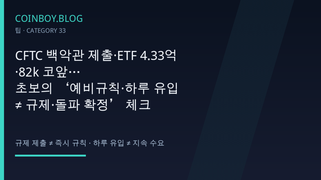 CFTC 백악관 제출 ETF 유입 82k 체크리스트 카드뉴스