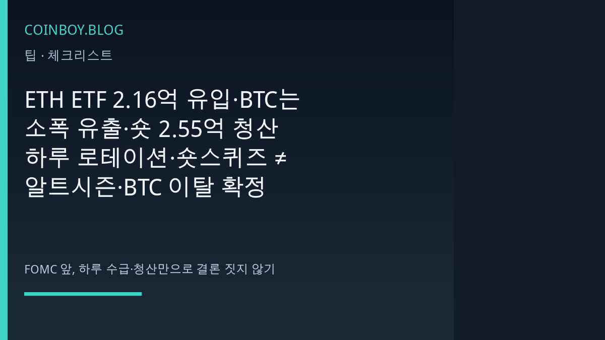 ETH ETF 유입 vs BTC 유출 체크리스트 카드뉴스